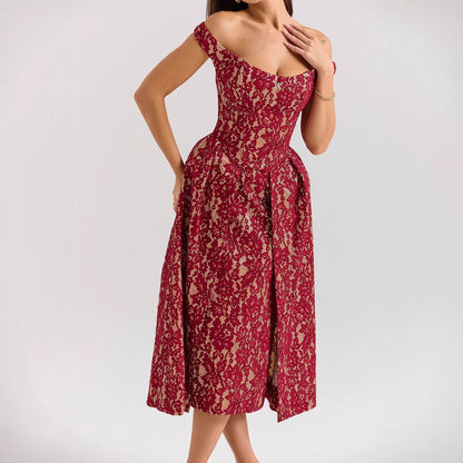 Spring Summer Women Clothing Fashionable off Shoulder Backless Slim Fit Waist Trimming Printing Dress Women - Wanita Store