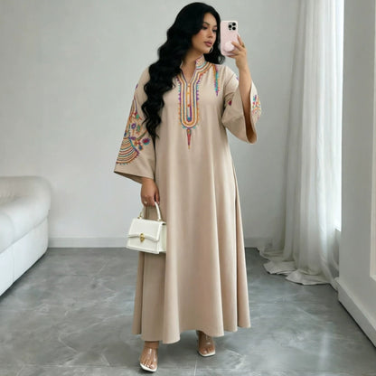 Vestido suelto bordado étnico Pulóver Túnica Artesanía de bordado con cuerda Ropa de mujer