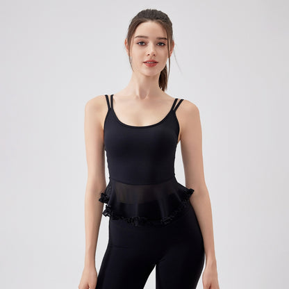 Air Sense Spun Yarn Beauty Back Lace Yoga Vest with Chest Pad Pilates Workout Bra Sports Underwear for Women - Wanita Store