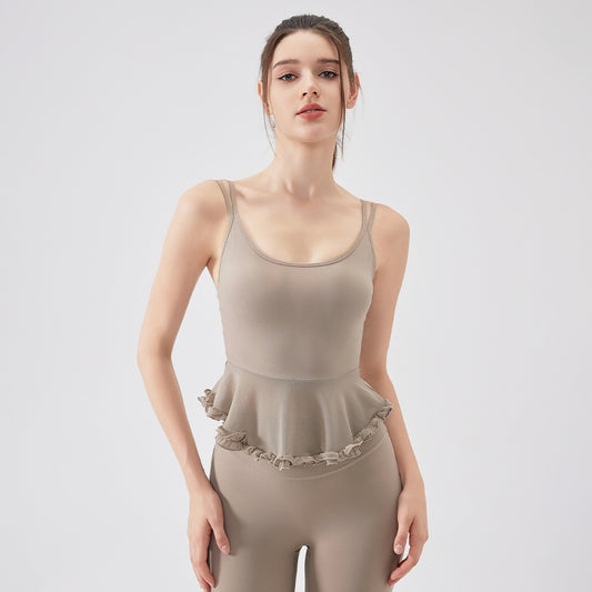 Air Sense Spun Yarn Beauty Back Lace Yoga Vest with Chest Pad Pilates Workout Bra Sports Underwear for Women