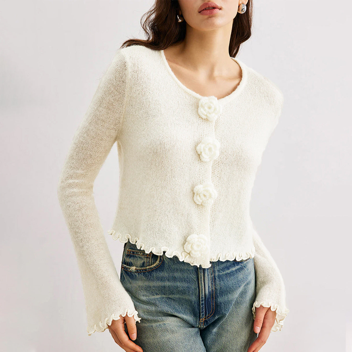 Women Sweater Autumn Winter Three Dimensional Floral Slim Fit Wooden Ear Pullover Women Sweater Top
