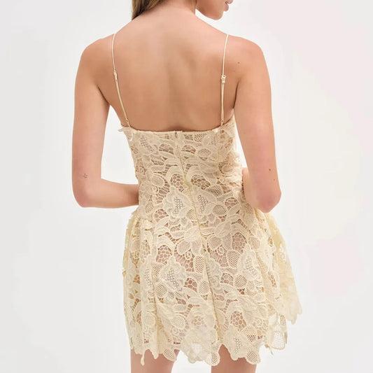 Sexy Sweet Spicy Pure Lace Embroidered Sleeveless Strap High Grade Tube Top Dress Women - Wanita Store