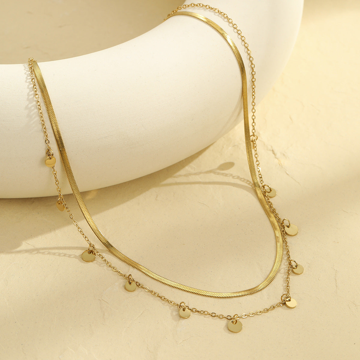All Matching Stainless Steel Necklace for Girls Non Fading Tassle Chain 18K Double City Hollow Out Cutout out Twin - Wanita Store