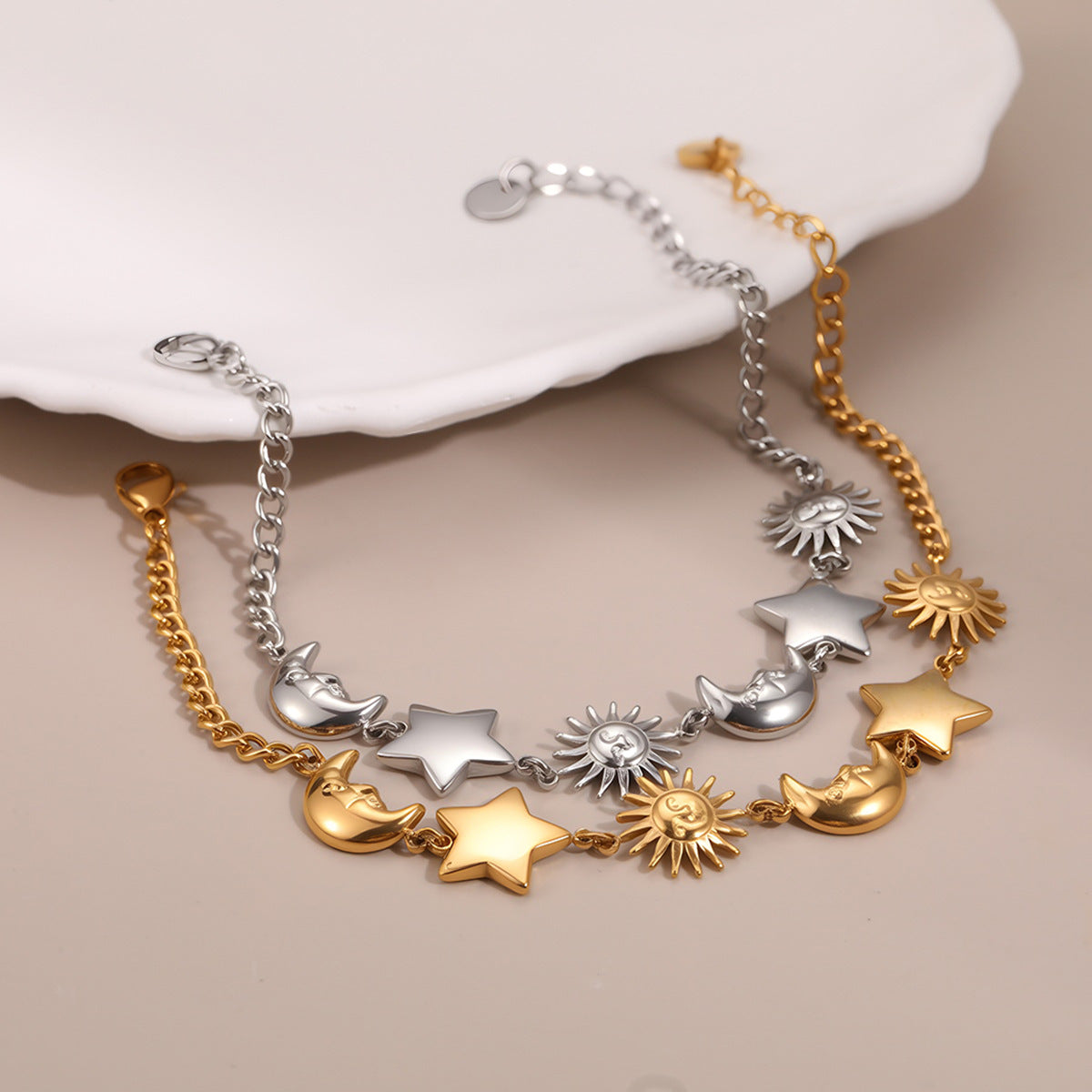 Sun Moon Stainless Steel Bracelet Light Luxury High-Grade Jewelry Non Fading Titanium Steel Ornament Women - Wanita Store