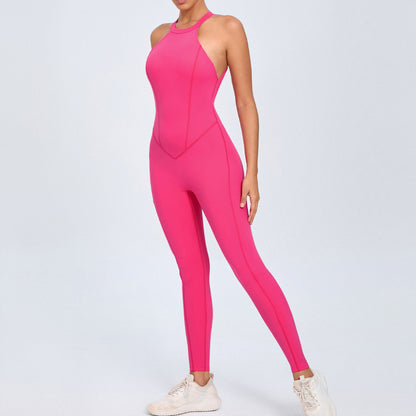 Back Buckle Yoga Jumpsuit Women Peach Hip Backless Sports Quick Drying One Piece Fitness Jumpsuit - Wanita Store
