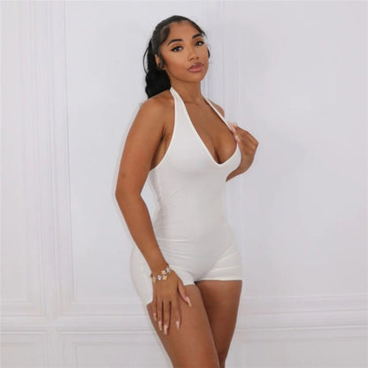 Summer Women Clothing Sexy Casual Low Collar Halter High Waist Tight Backless Romper for Women - Wanita Store