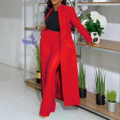 Women Solid Color Polo Collar Long Two Piece Set - Wanita Store