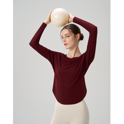 Autumn Nude Feel Yoga Clothes Women Loose Sexy off the Shoulder Yoga Jacket Casual Drape Sports Long Sleeved Top - Wanita Store