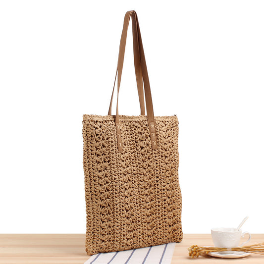 Solid Color Paper String Hand-Woven Bag Mori Hand Carrying Seaside Holiday Square Straw Bag Women Bag