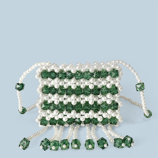 Christmas Cute Pearl Acrylic Handmade Beaded Mini Lipstick Women Bag Children Crossbody Small Sugar Bag