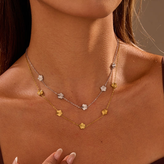 Five Petal Floral Stainless Steel Necklace Gold Plated Affordable Luxury All Matching Necklace - Wanita Store