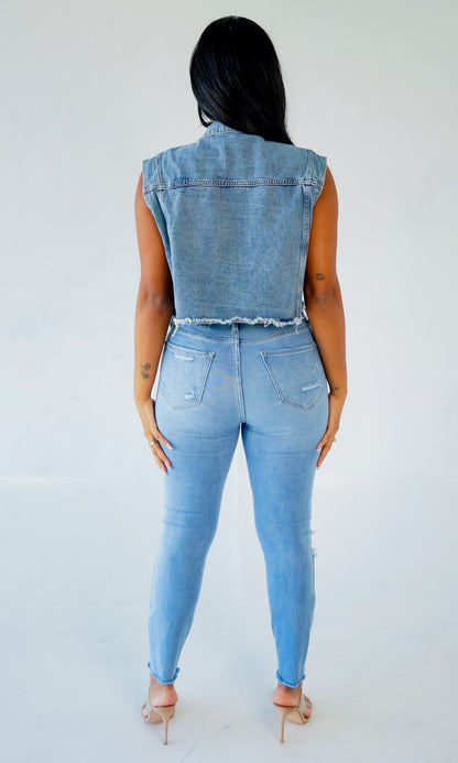 Beads Rhinestones Denim Vest Coat Denim Shawl Women - Wanita Store