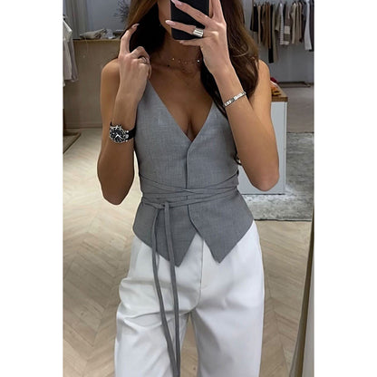 Spring Summer Lace up Casual Women Tops Vacation Loose Multi Color Camisole - Wanita Store
