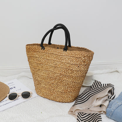 Large Capacity Straw Bag All Match Simple Portable Natural Grass Hand Woven Bag Women Vacation Beach Bag - Wanita Store