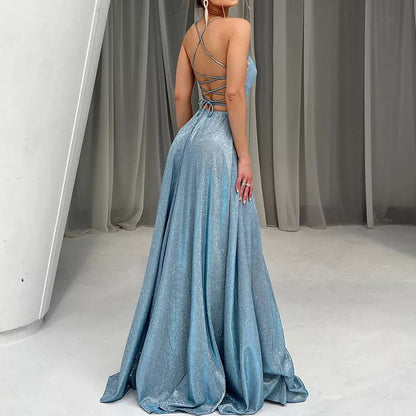 Women Sling Backless Sexy Slit Glitter Party Cocktail Evening Dress - Wanita Store