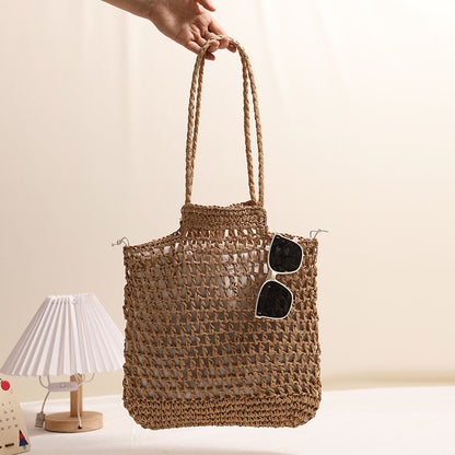 One Shoulder Hollow Out Cutout out Straw Bag Special Interest Design Straw Bag Woven Bag Vacation Beach Bag Women Bag - Wanita Store