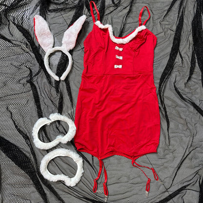 Ensemble de vêtements pour femme pour Noël, tenue de déguisement avec oreilles de lapin et anneau de pied, trois ou quatre pièces