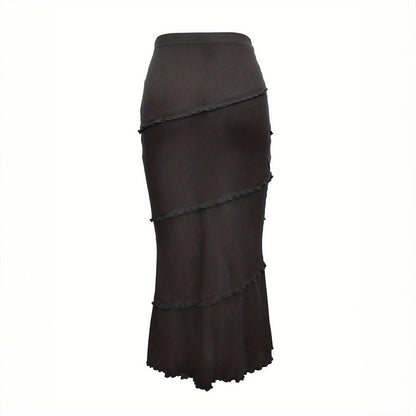 Skirt Black Autumn Winter Women Clothing Solid Color Multi Layer Stitching Wooden Ear Knitted Fishtail Skirt Step by Step Lotus - Wanita Store