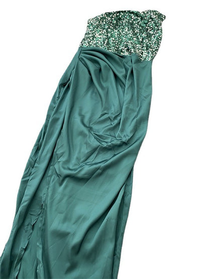 Green Sequined Fairy Wedding Long Long Sleeve One-Piece Mid-Length Evening Dress - Wanita Store