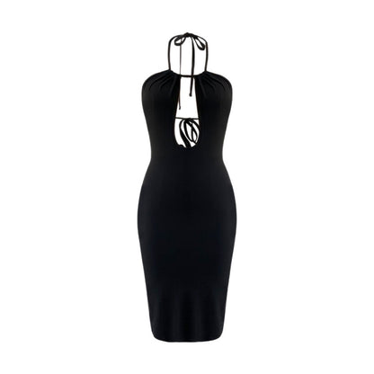 Robe Licou Sexy Évidée Femme Été Plage Mer Dos Nu Fendue Ajustée Coupe Slim Niche Sexy
