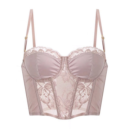 Soutien-gorge sexy pour femme, avec armatures, effet push-up pour petite poitrine, bordure en dentelle brillante et galbant.