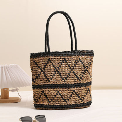 Retro Rhombus Shoulder Straw Bag Straw Bag Woven Bag Vacation Beach Women Bag - Wanita Store