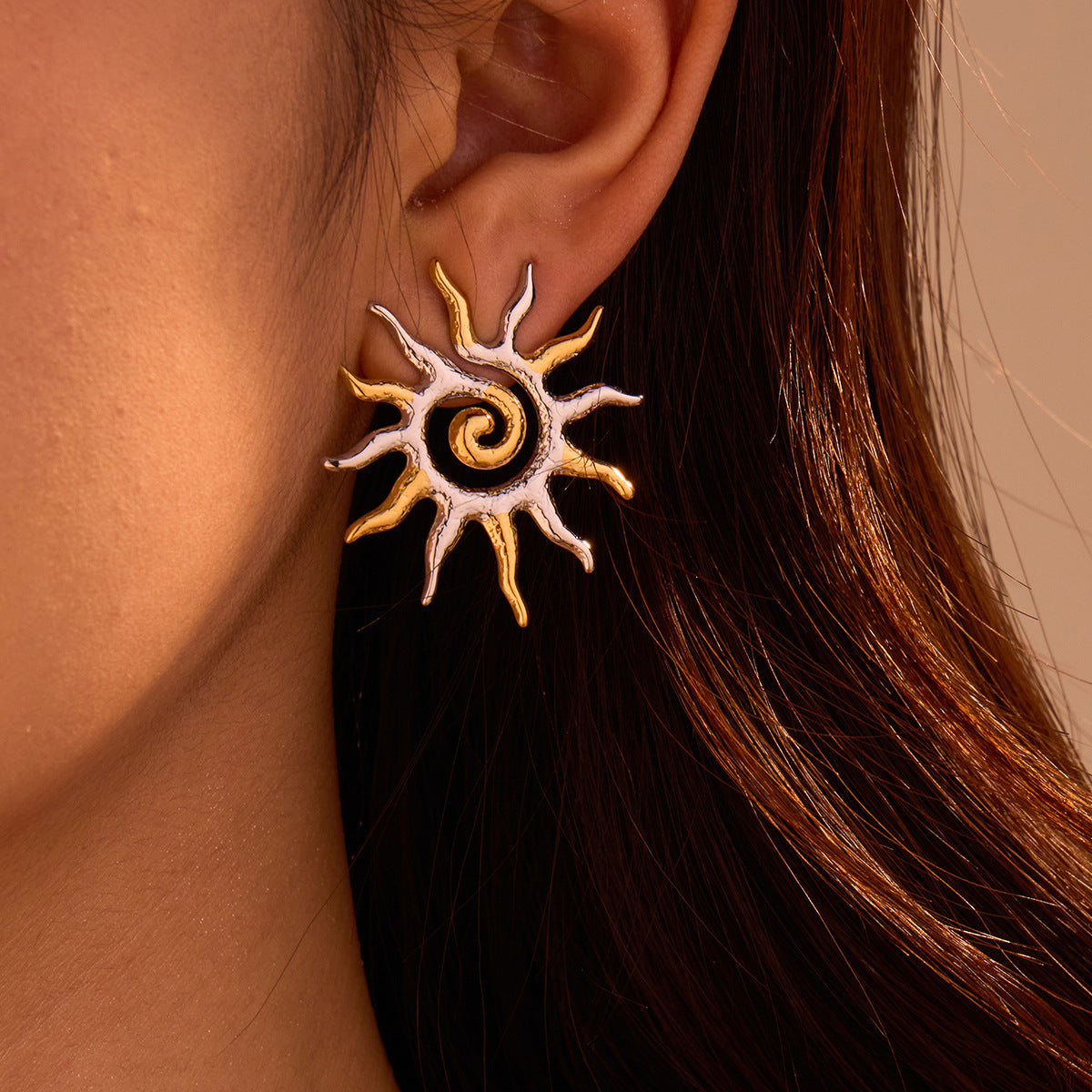 Stainless Steel Twisted Sunflower Earrings 18K Gold Vintage Stainless Steel Studs Earrings - Wanita Store
