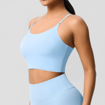 Yoga Jacket Sports Solid Color Underwear with Chest Pad Thin Strap Beauty Back Fitness Vest Camisole Yoga Clothes - Wanita Store