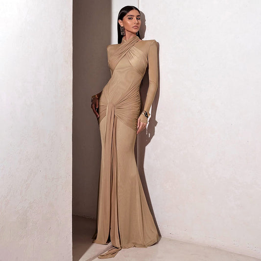 Autumn Sexy Slim Fit Streamer Long Sleeve Dress Solid Color Hip Dress Women Clothing