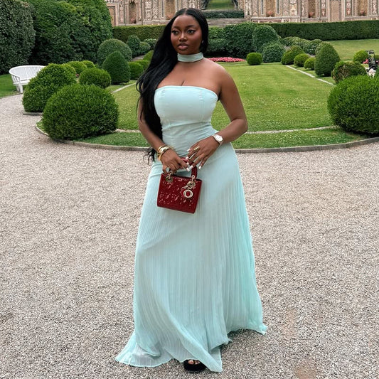 Women Clothing Summer Elegant Halter Tube Top Green Dress Cocktail Maxi Dress