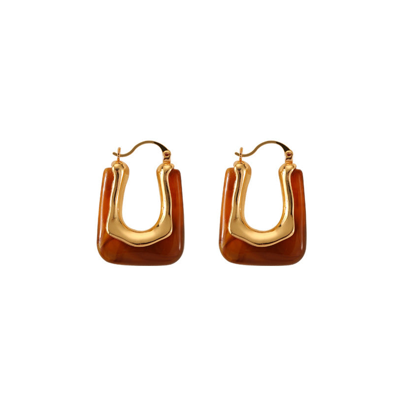 Retro U Shaped Acrylic Earring Eardrop High Sense French Simple Exquisite Ear Clips Earrings Women - Wanita Store