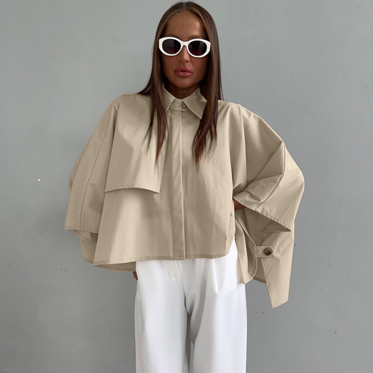 Women Clothing Casual Loose Fitting Women Spring Niche Design Batwing Sleeve Cardigan Shirt - Wanita Store