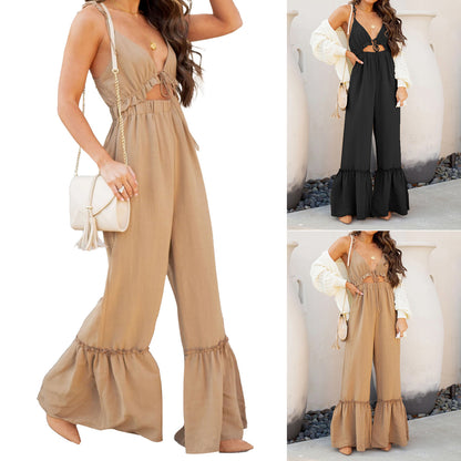 Summer Solid Color Sexy Jumpsuit Strap Horn Jumpsuit for Women - Wanita Store