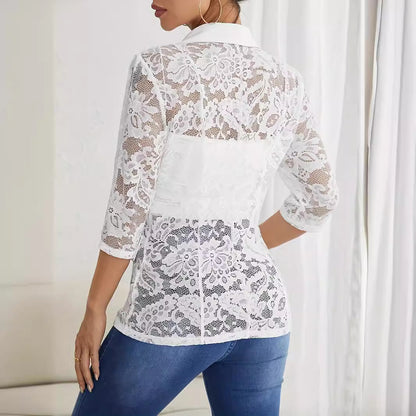 Autumn Winter Elegant Solid Color Lace Stitching Small Blazer Women Top - Wanita Store