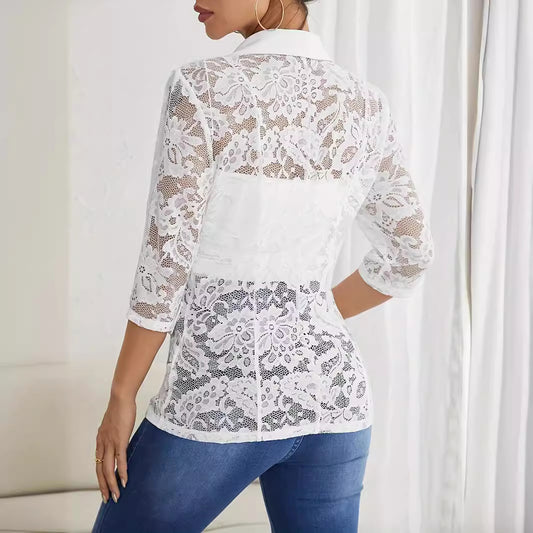 Autumn Winter Elegant Solid Color Lace Stitching Small Blazer Women Top