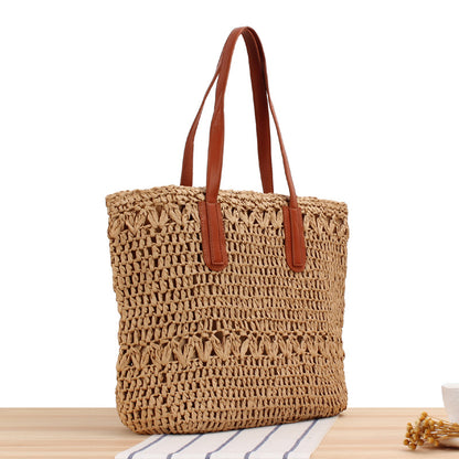 Summer Hollow Out Cutout out Woven Bag Paper String Shoulder Straw Bag Casual Beach Women Bag - Wanita Store