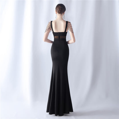 Beaded See through Wedding Exhibition Dinner Evening Dress - Wanita Store