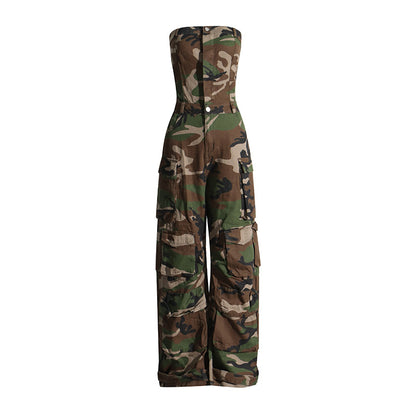 Personalized Fashionable Camouflage Pattern Women Jumpsuit Bandeau Slim Fit Slimming Work Clothes Women Casual Pants - Wanita Store