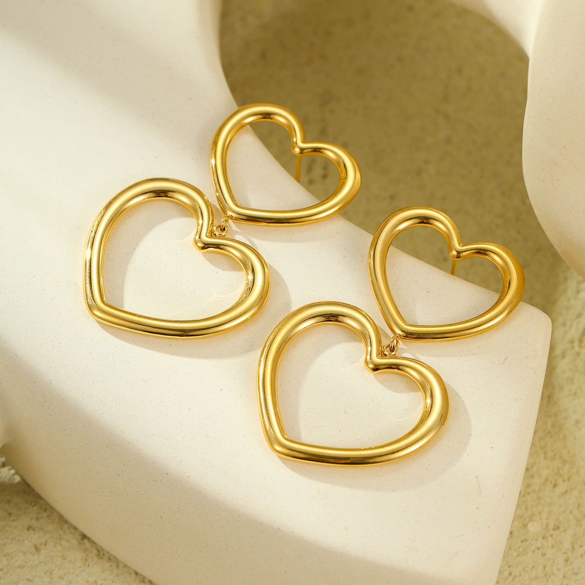 Stainless Steel Hollow Out Cutout Heart Tassel Embellished Earrings 18K Gold Plating Stainless Steel Peach Heart Stud Earring - Wanita Store