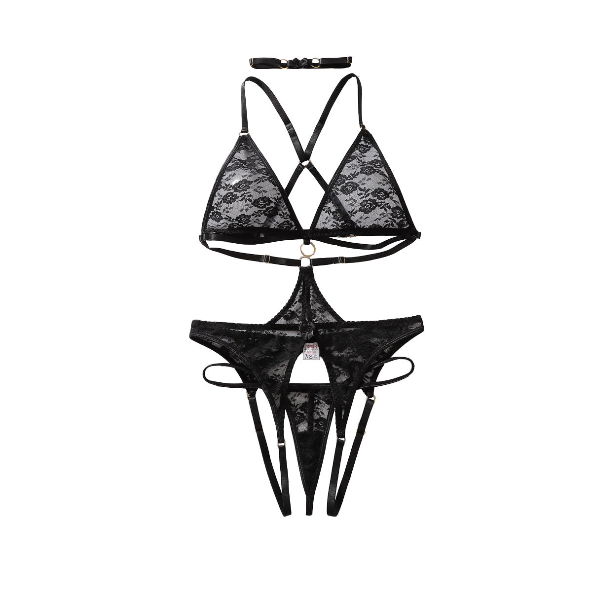 Floral Bud Decoration See through Floral Lace Hollow Out Cutout Cross Underwear Stitching Sexy T Back Sets