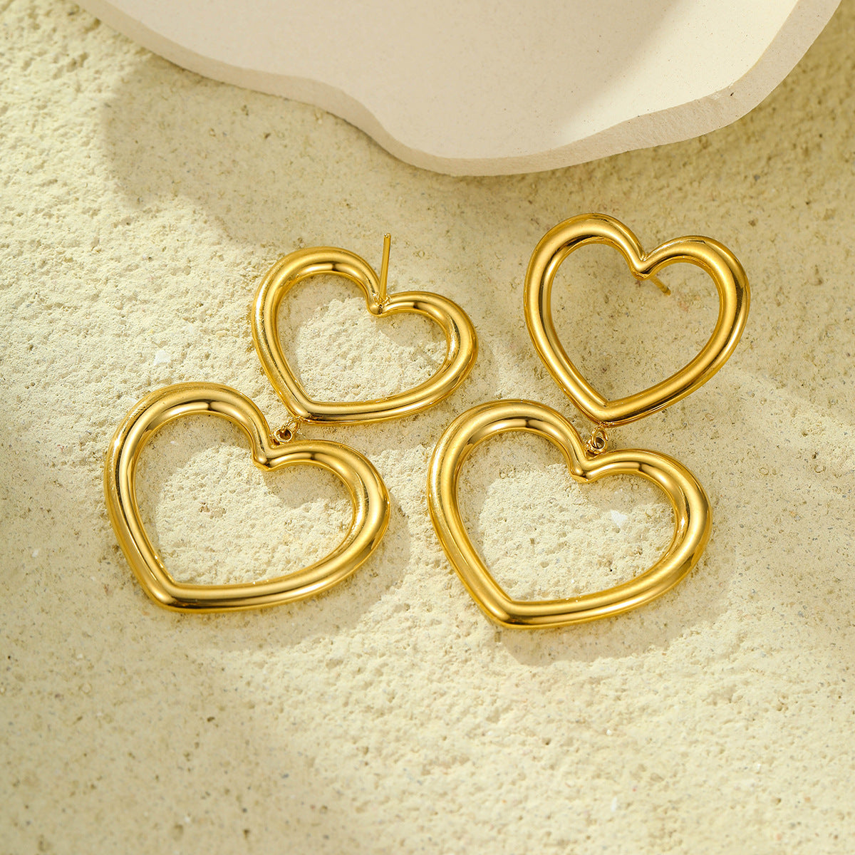 Stainless Steel Hollow Out Cutout Heart Tassel Embellished Earrings 18K Gold Plating Stainless Steel Peach Heart Stud Earring - Wanita Store