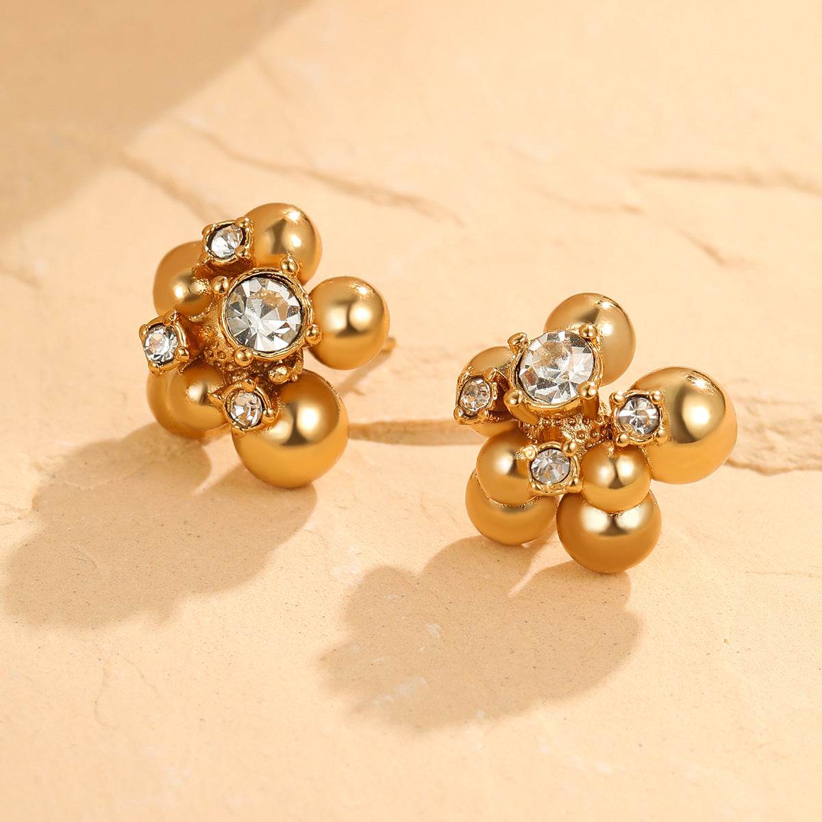 Zircon Beads Floral Stainless Steel Studs Special Interest Design Temperamental Cold Earrings - Wanita Store