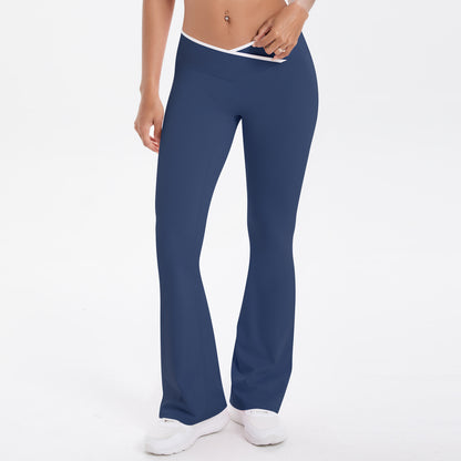 Nude Feel Skinny Yoga Pants Micro Pull Contrast Color Cross High Waist Wide Leg Bell Bottoms Women Sports Fitness Pants - Wanita Store