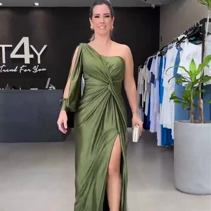 Spring Evening Dress Socialite Cinched Waist Slim Fit Maxi Dress Women - Wanita Store