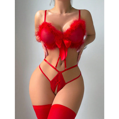 Red Sexy Seduction Wool Tops Sexy Jumpsuit Women Close Fitting Tights