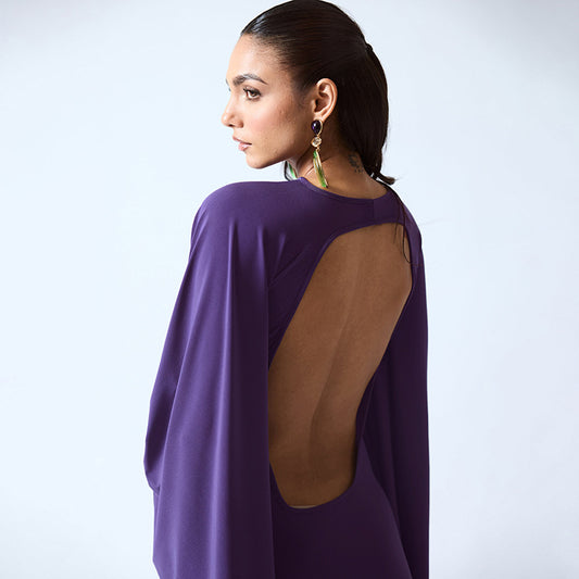 Women Clothing Summer Solid Color Casual Dolman Sleeve Bare Back round Neck Slim Fit Short Dress