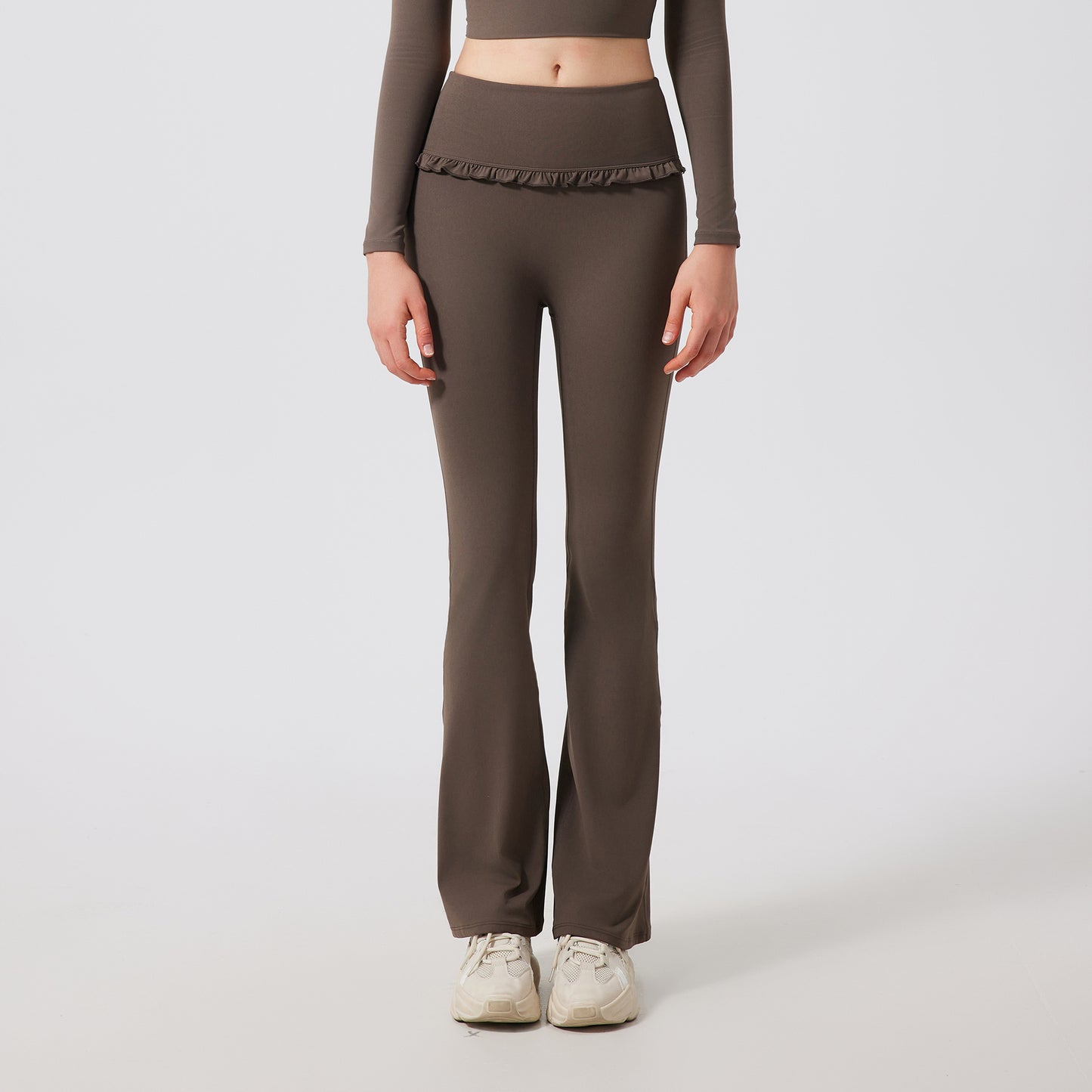 Ruffled Skinny Yoga Pants Women High Waist Slimming Sports Bell Bottom Pants Slim Fit Breathable Casual Fitness Trousers