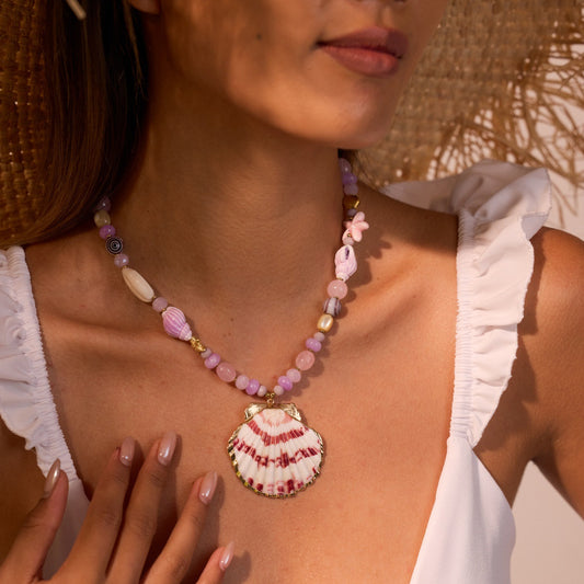 Ocean Special-Interest Necklace Women Holiday Casual Ceramic Starfish Big Shell Embellished - Wanita Store