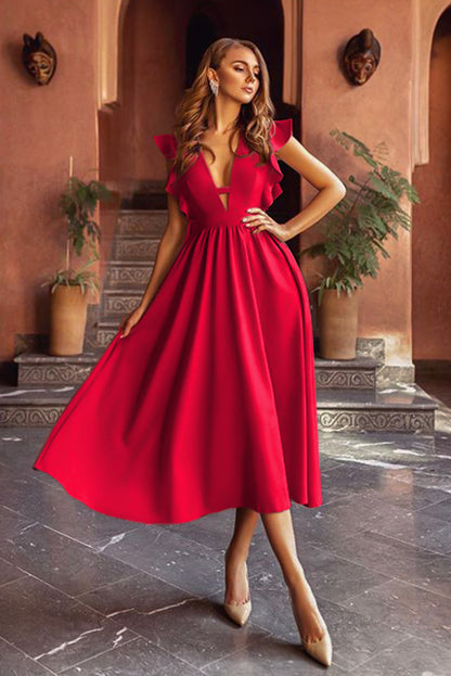 Women Clothing Multi Color Sexy Large Swing Deep V Plunge Plunge Dress Dress - Wanita Store