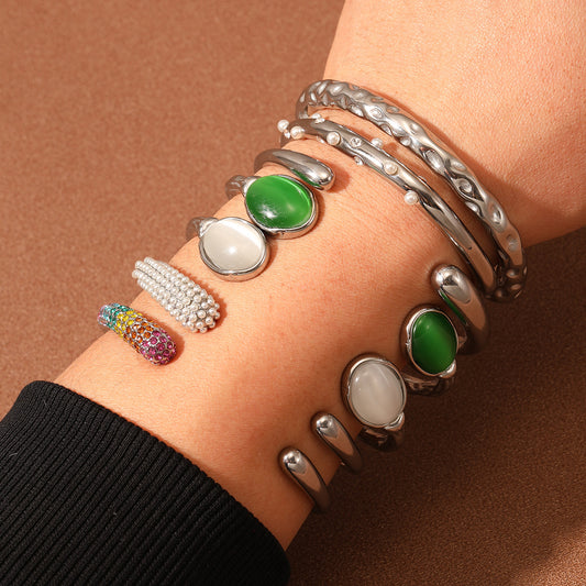 Pearl Zircon Titanium Steel Bracelet for Girls High Sense 18K Gold Stainless Steel Jewelry - Wanita Store
